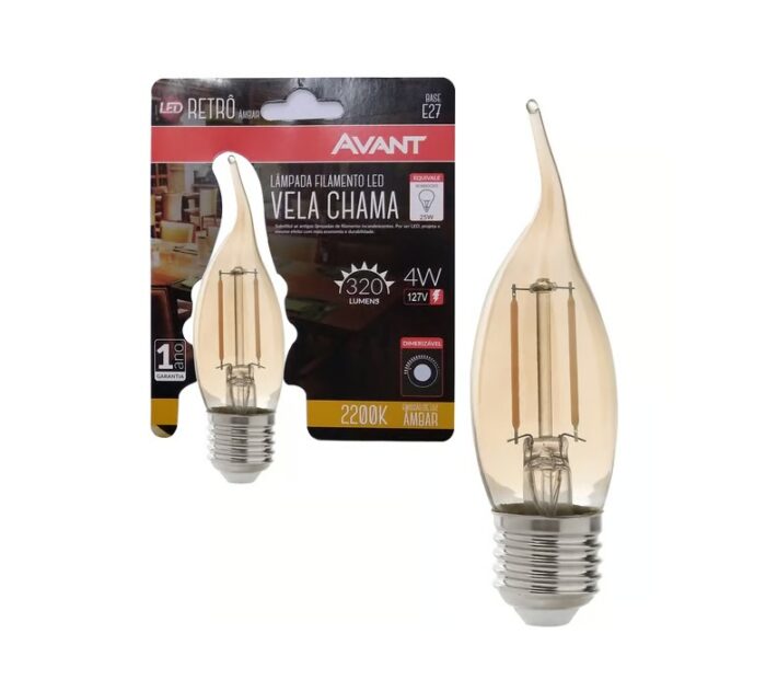 LAMPADA LED RETRO VELA CHAMA E27 DIMERIZAVEL 4W 127V C/ BICO AVANT